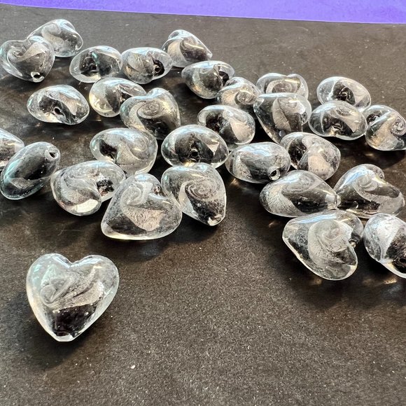 NWOT📌 30 Beautiful Marble Glass Hearts 20 x 17 mm for Jewelry Making - Craft - Picture 1 of 14